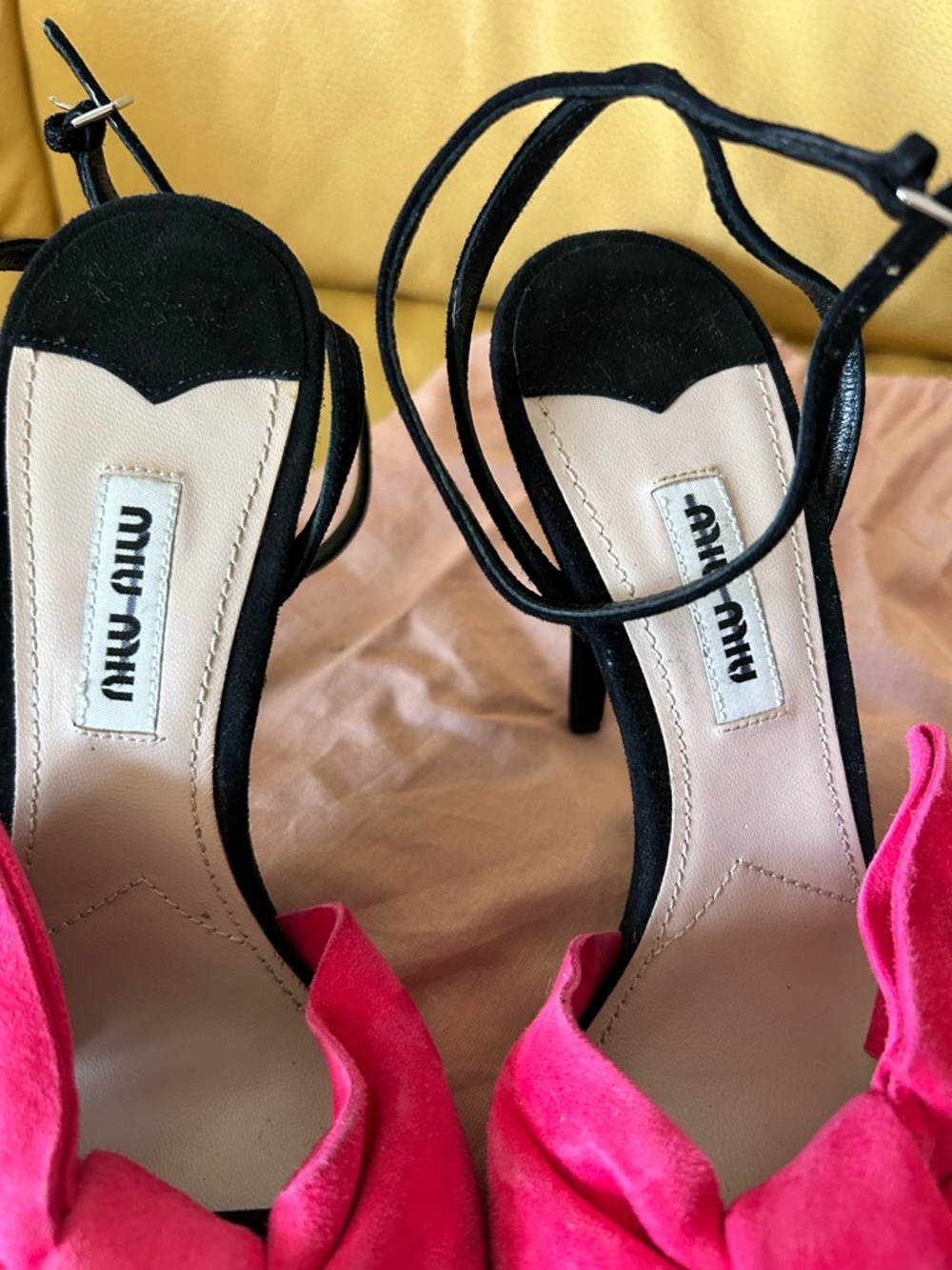 Miu Miu Black Suede Slingback Heels with Hot Pink Bow - Picture 4 of 7